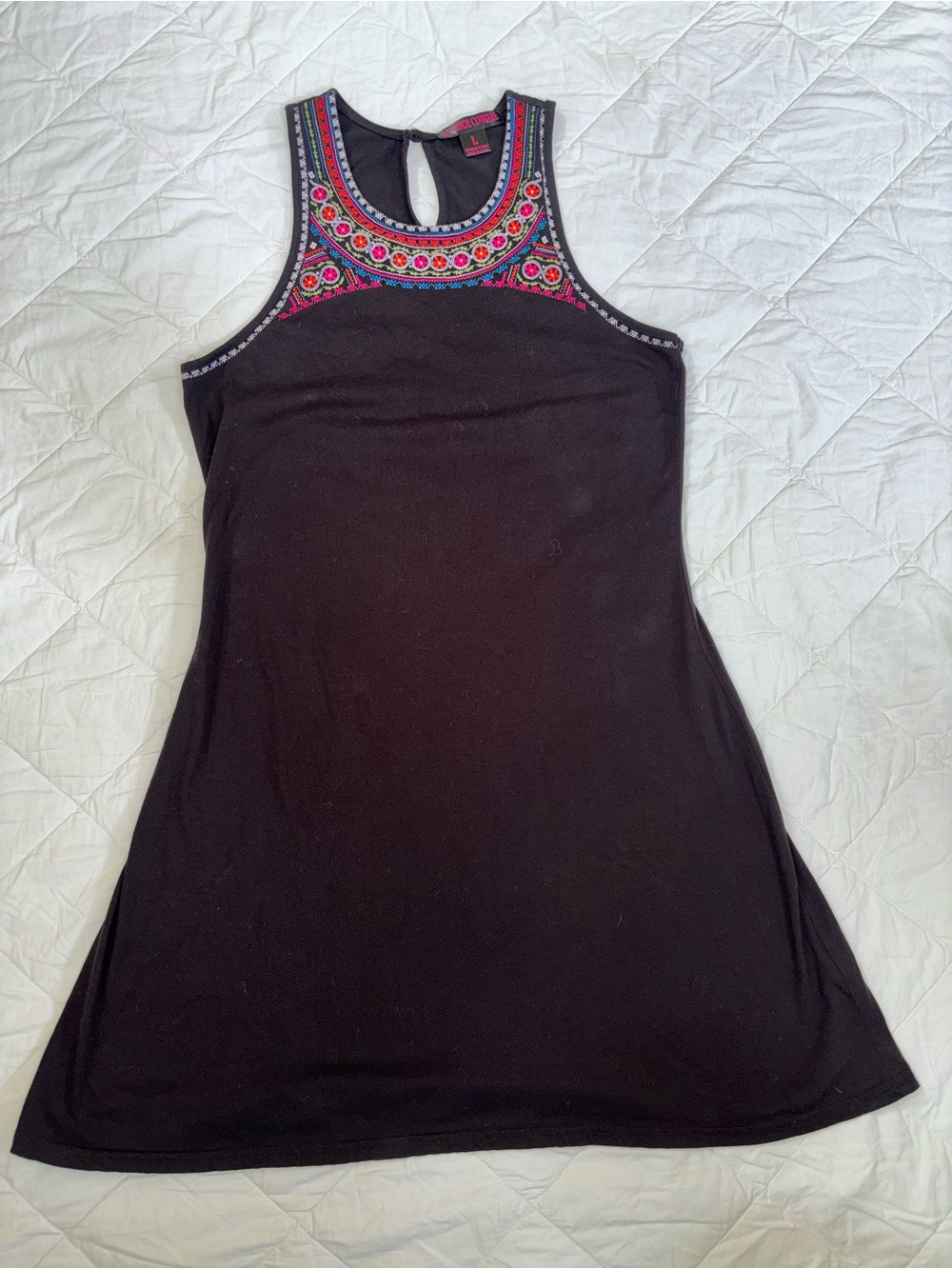 Rock & Roll Cowgirl Black Tank with Multicolor Embroidered Trim